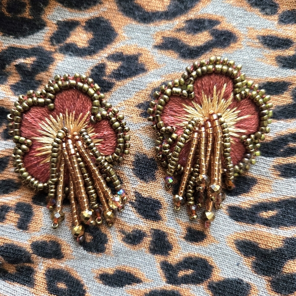 Handembroidered Flower Earrings - Picture 5 of 6